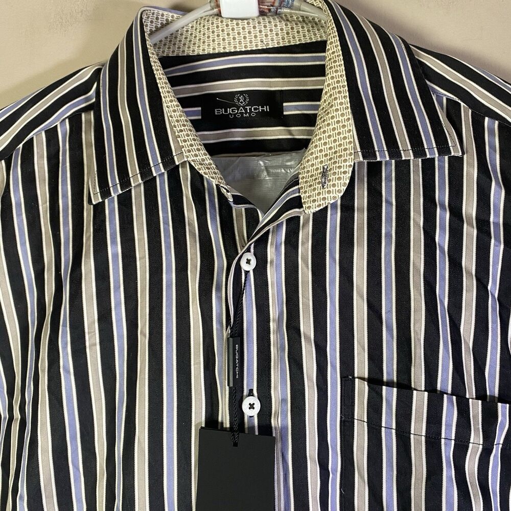 Bugatchi Oumo Shirt Men's 2XLT Striped Designer Button Up Flip Cuff Multicolor